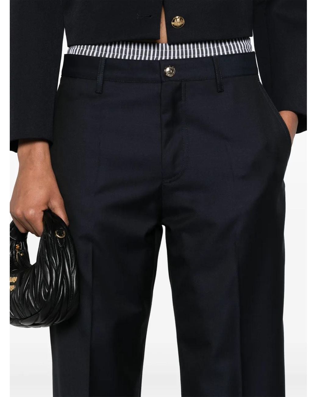 Miu Miu Blue Cuffed Virgin Wool Tailored Trousers