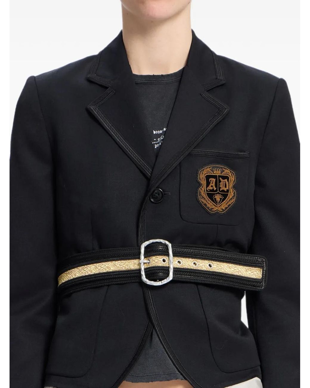 Ann Demeulemeester White Regimental Jacquard Scalloped-Edge Belt