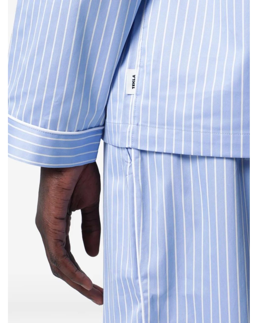 Tekla Blue Striped Long-Sleeve Pajama Shirt for men