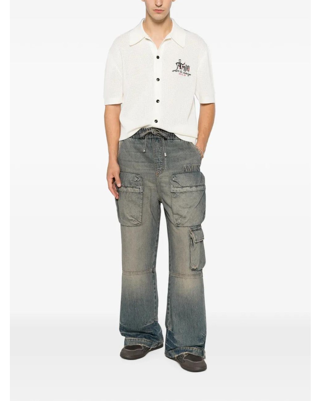 Amiri Gray Drawstring-Waist Cargo Pants for men