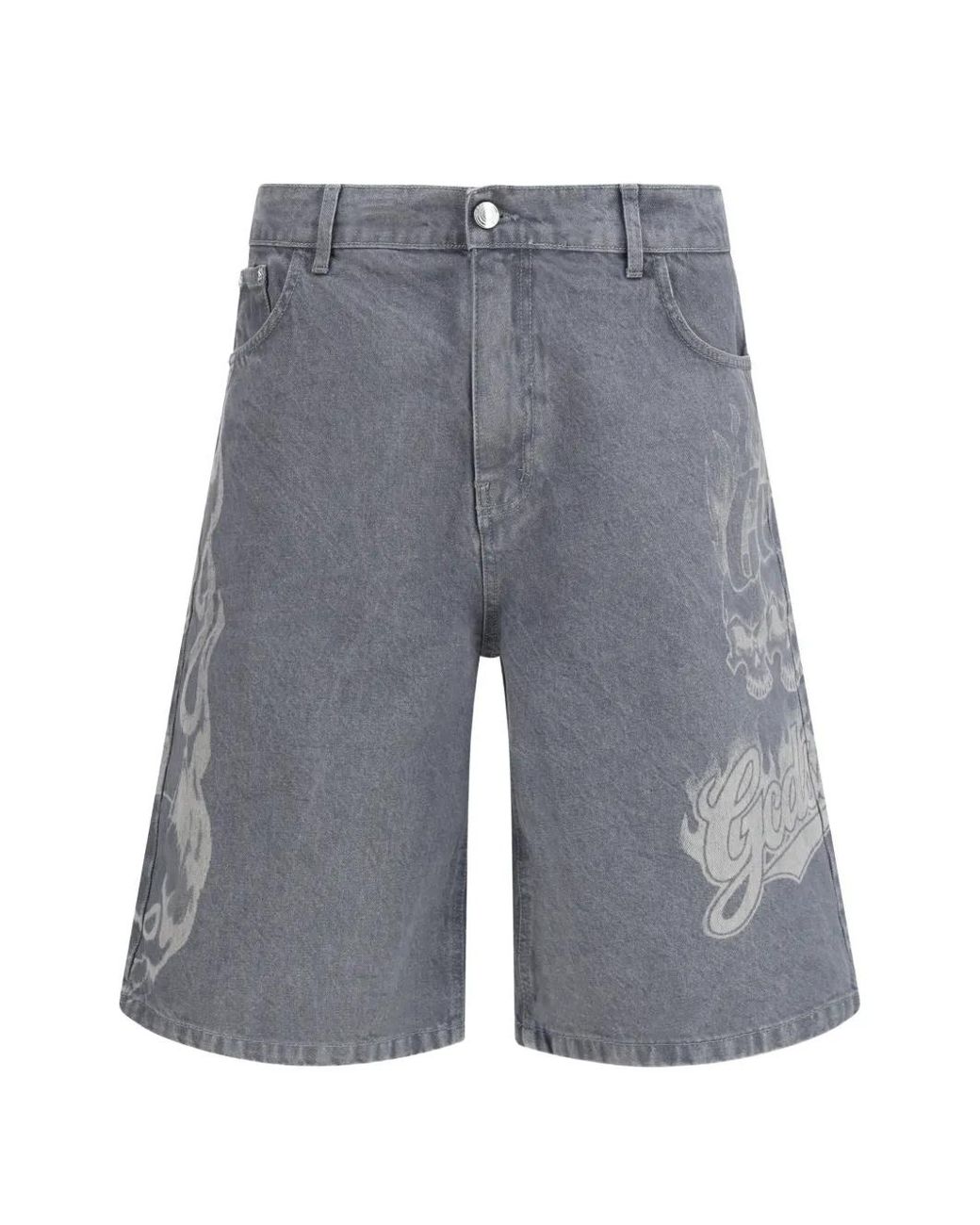 Gcds Gray Skull-Print Denim Shorts for men
