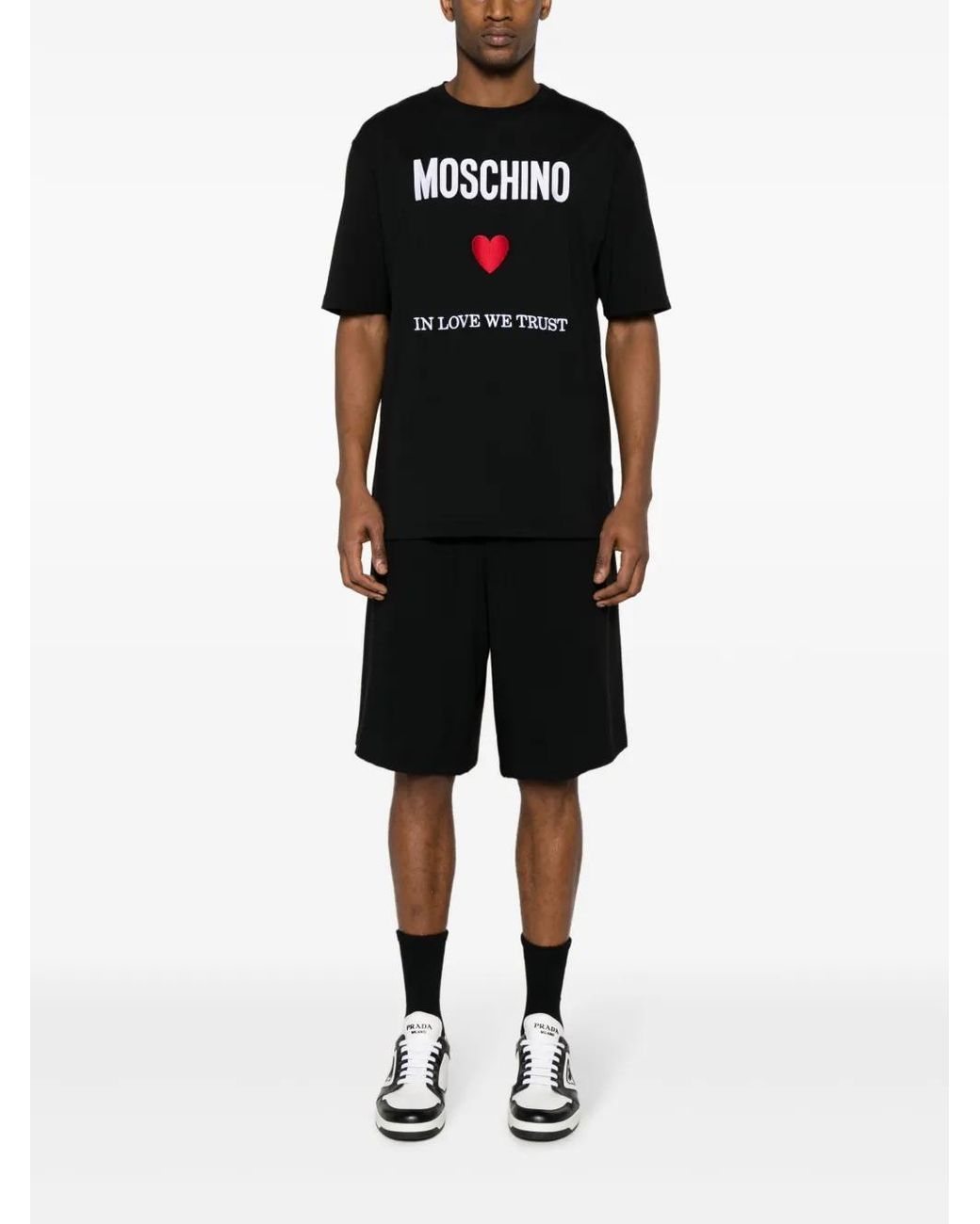 Moschino Black Logo-Patch Crepe Shorts for men