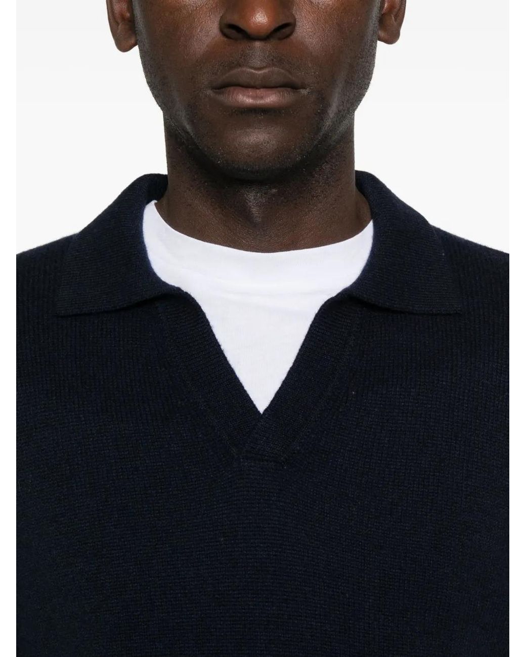 Soft Goat Black Cashmere Polo Sweater for men