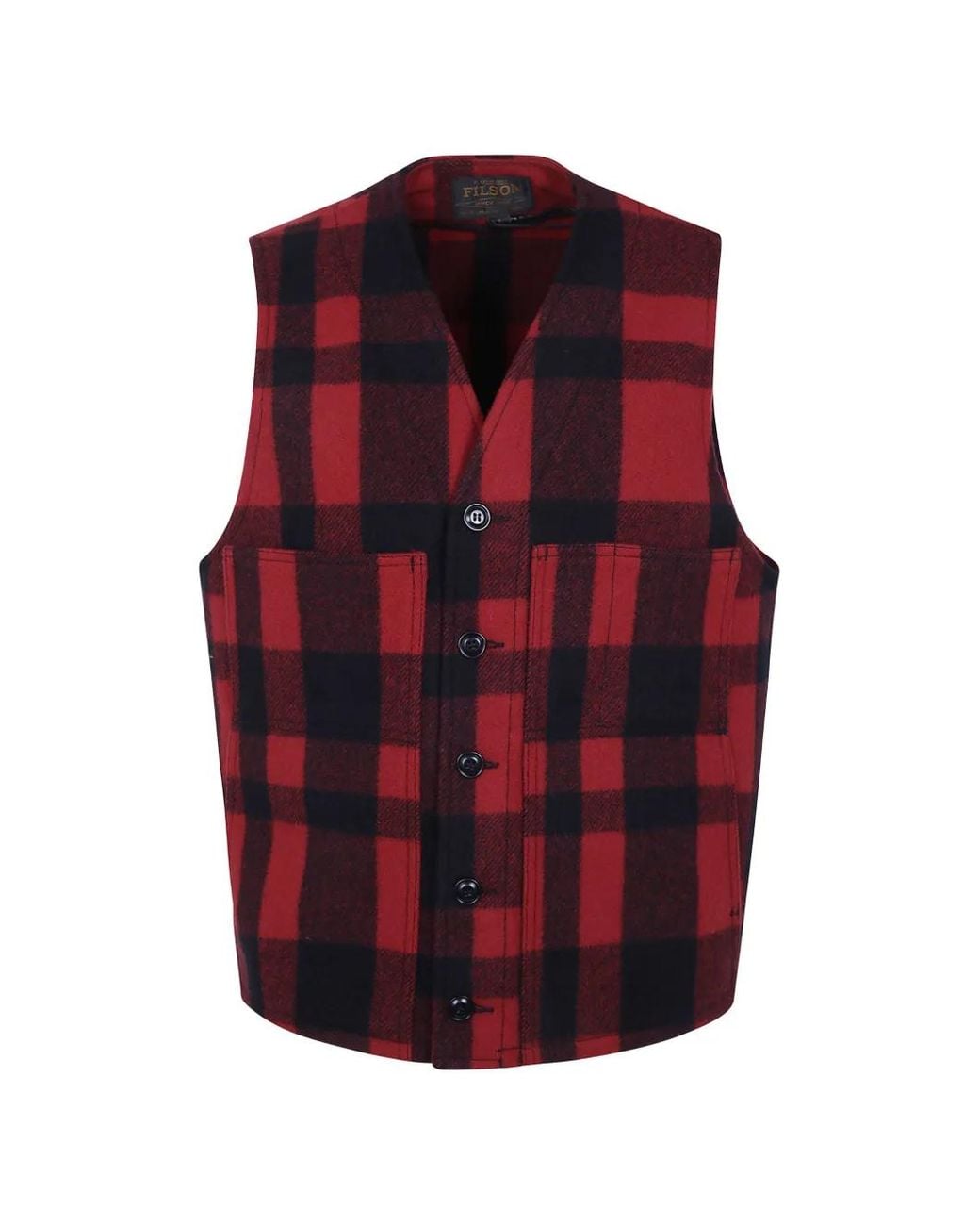 Filson Red Plaid Wool Waistcoat for men
