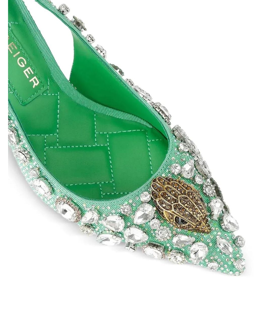 Kurt Geiger Green Eagle Head Crystal-Embellished Slingback Pumps