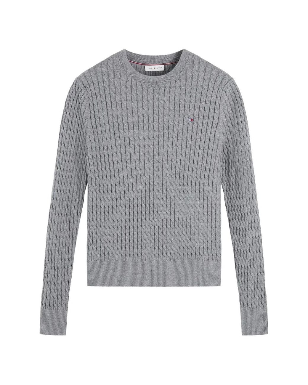 Tommy Hilfiger Gray Cable-Knit Logo-Patch Sweater