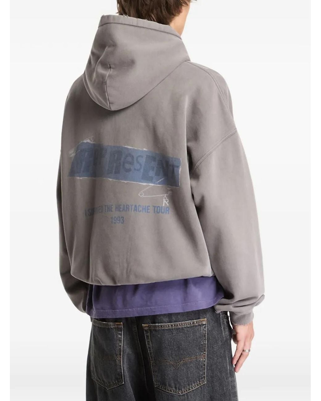 Represent Gray Ransom Logo-Print Hoodie