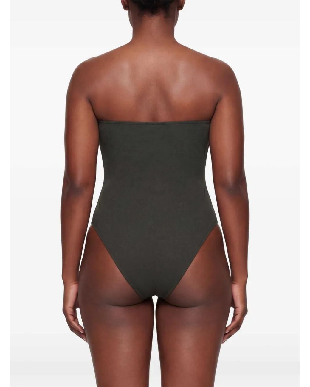 Totême Green Ribbed Strapless Swimsuit