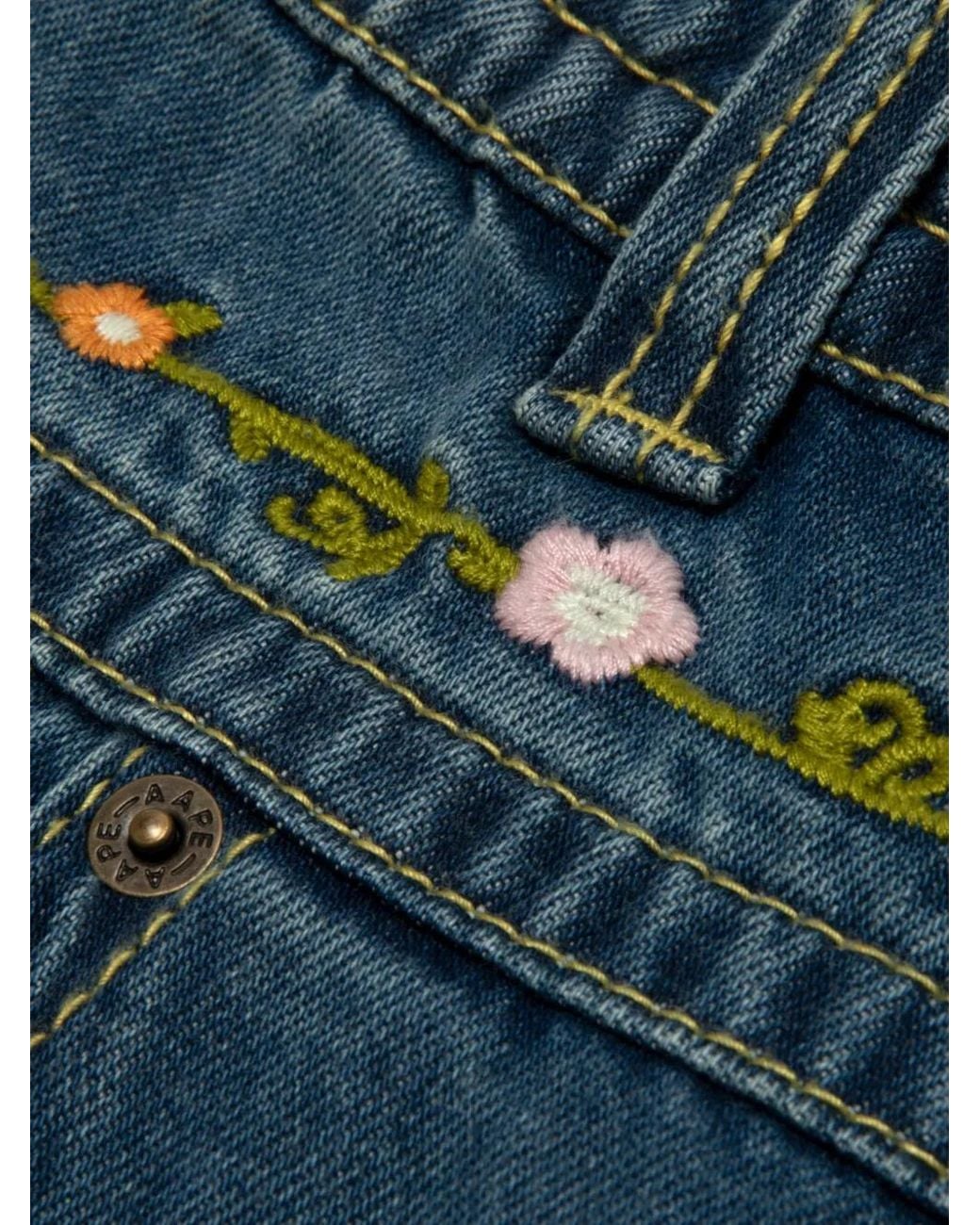 Aape By A Bathing Ape Blue Floral-Embroidered Wide-Leg Jeans