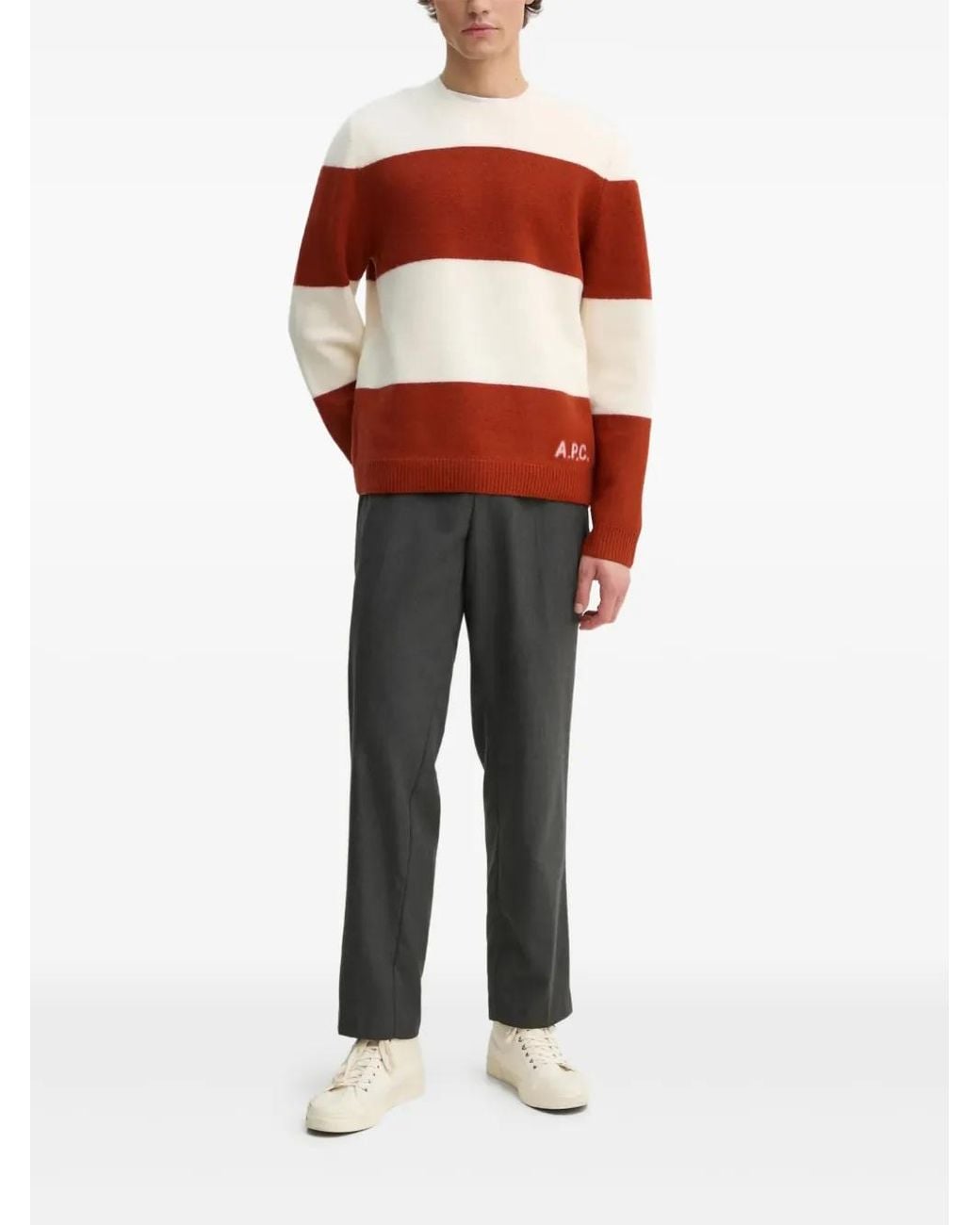 A.P.C. Red Striped Crew-Neck Sweater for men