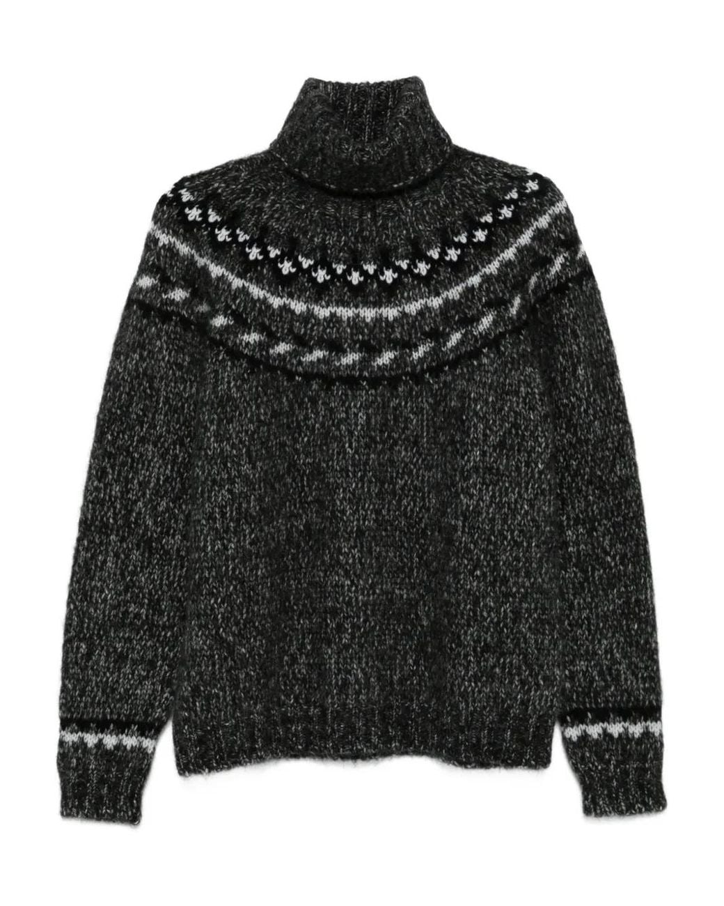 P.A.R.O.S.H. Black Laila High-Neck Patterned Sweater