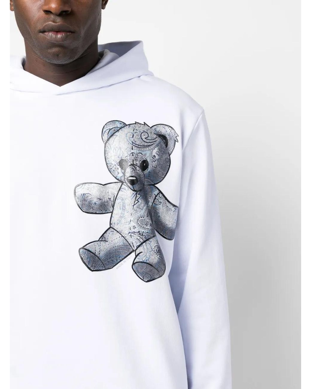 Philipp Plein White Paisley Teddy Bear Hoodie for men