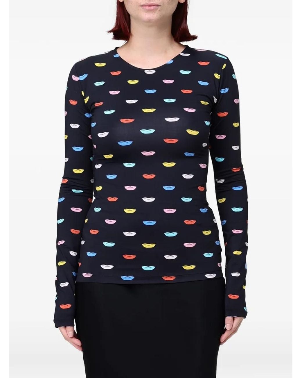 Fiorucci Blue Lips-Print Long-Sleeved T-Shirt