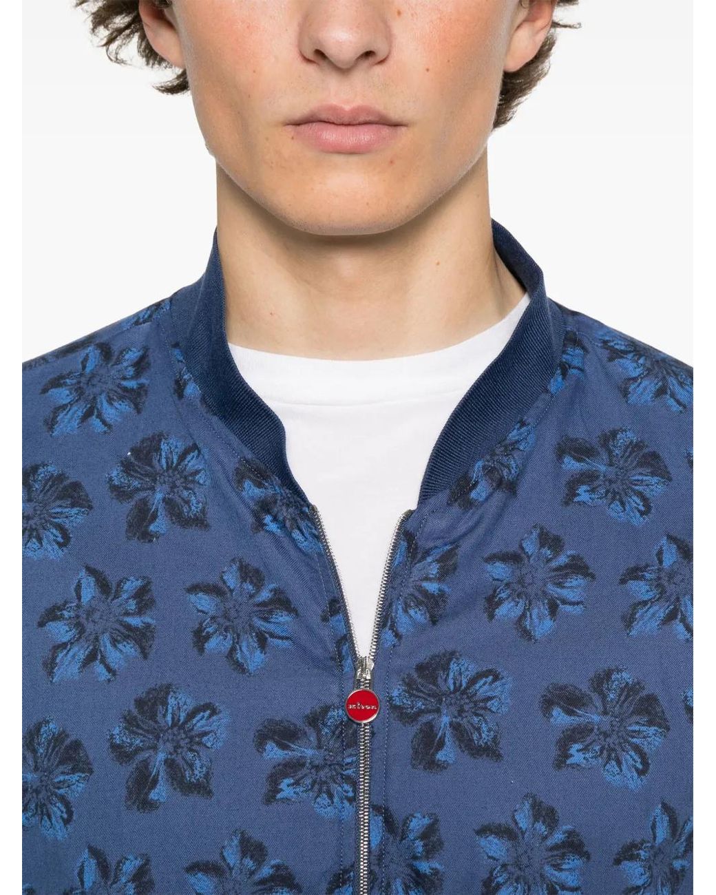 Kiton Blue Floral-Print Bomber Jacket for men
