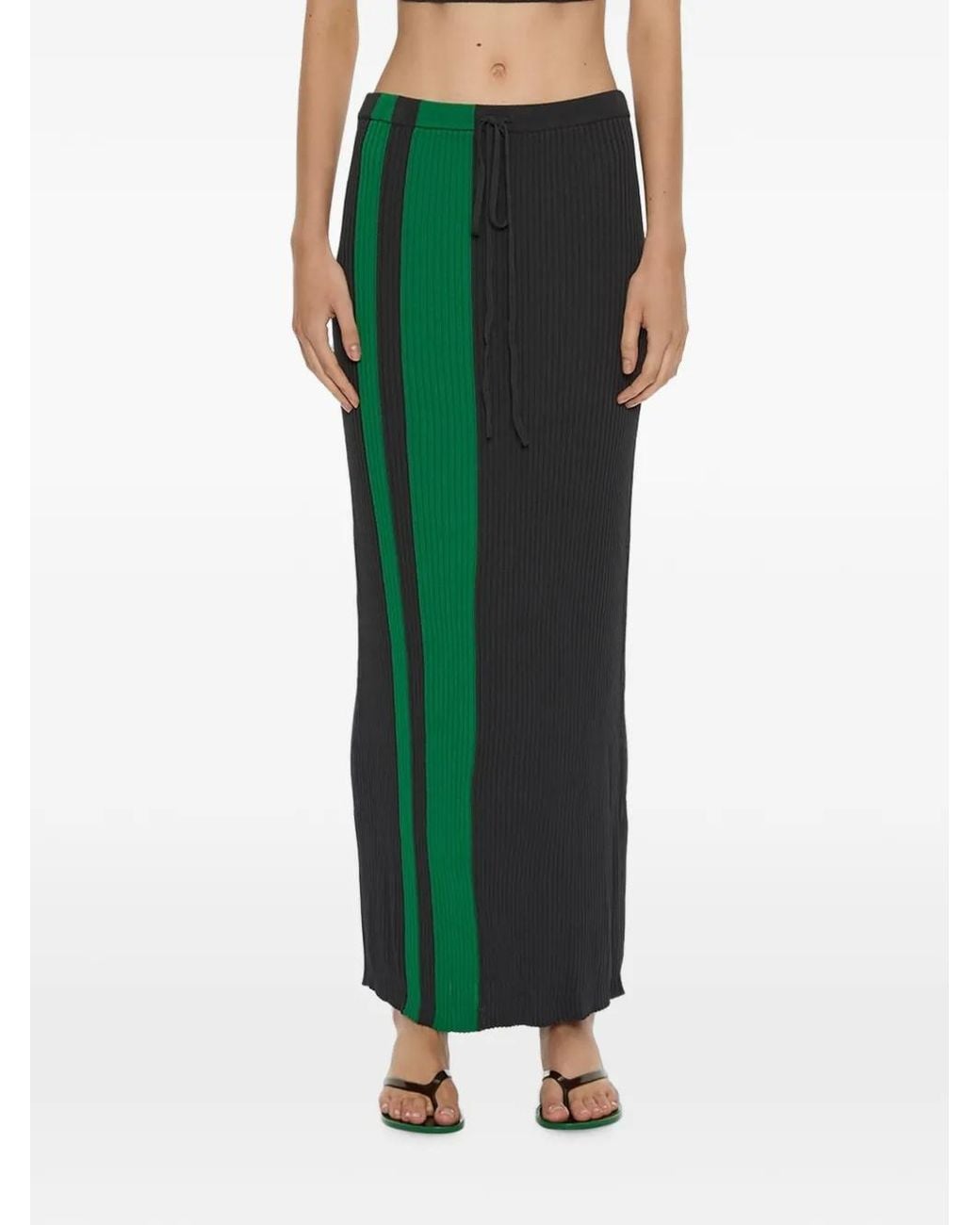 Christopher Esber Green Mach Stripe-Print Tie-Waist Maxi Skirt