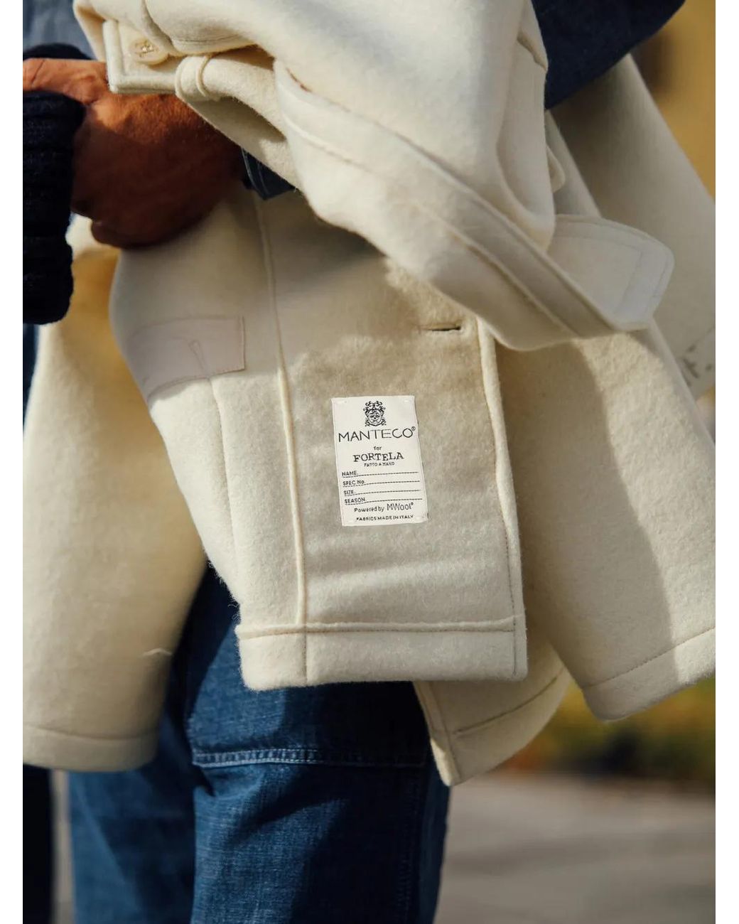 Fortela White Donkey Front Pocket Wool Coat for men