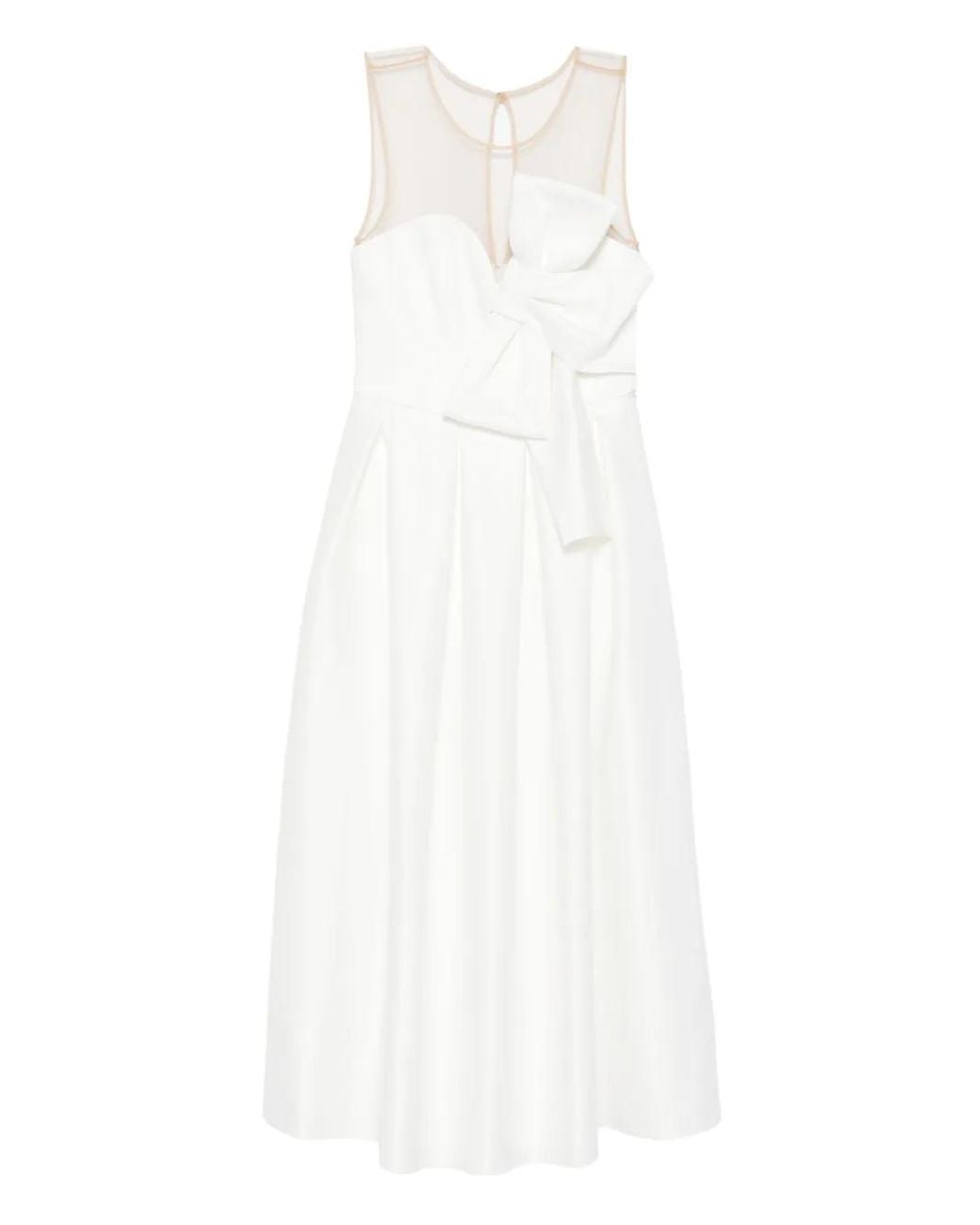 Nissa White Bow-Detail Midi Dress