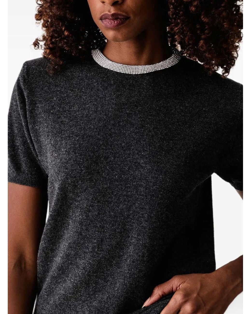 Silvian Heach Black Crystal-Embellished Short-Sleeve T-Shirt