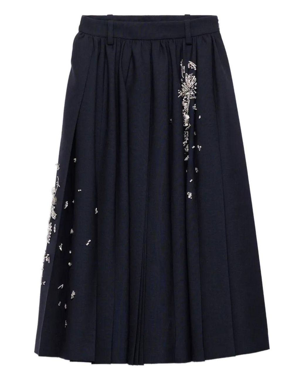 Prada Blue Pleated Embellished Midi Skirt
