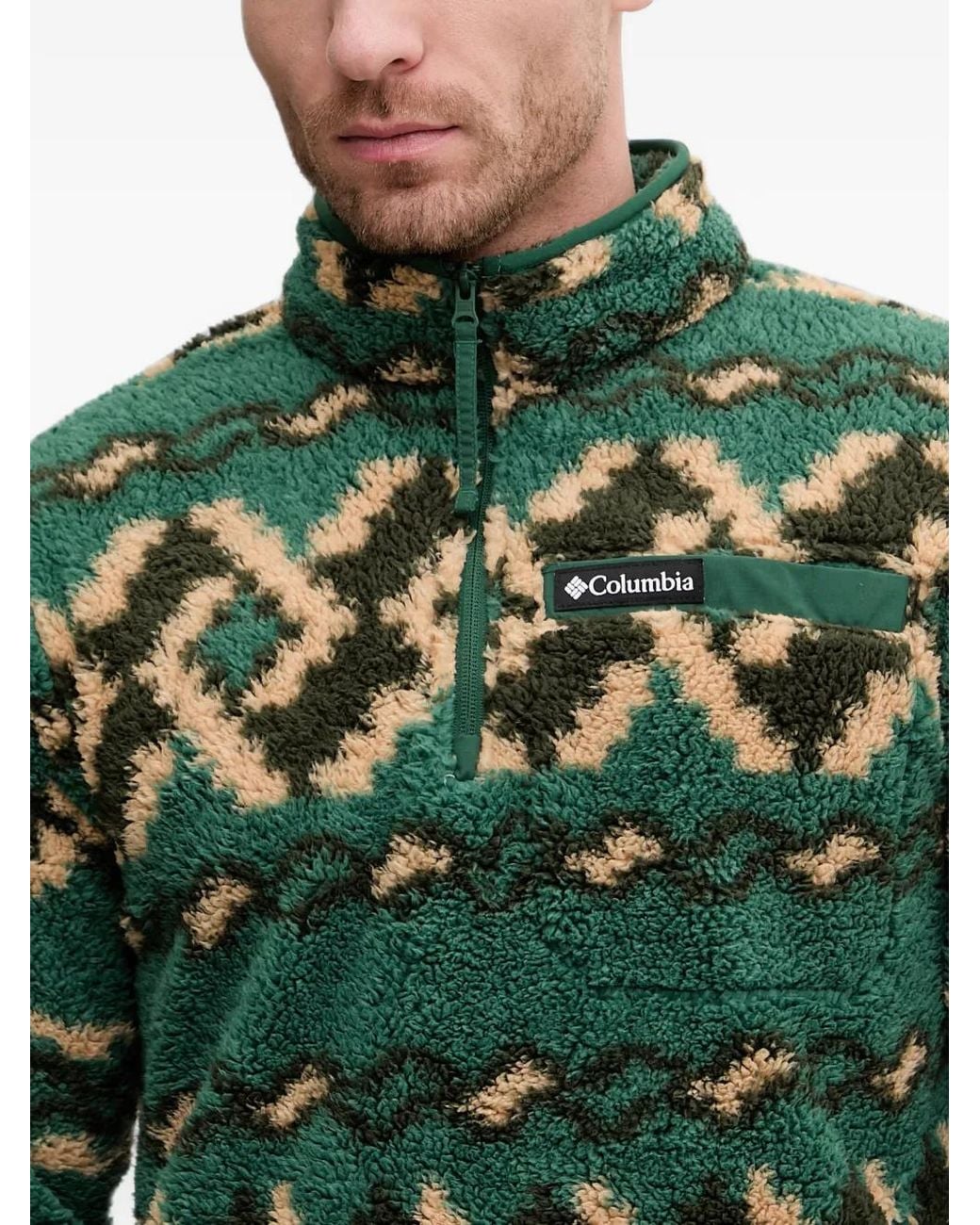 Columbia Green Geometric-Pattern Half-Zip Sweater for men