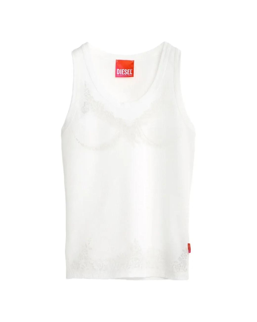 DIESEL White Tank Top With Devoré Lace Effect