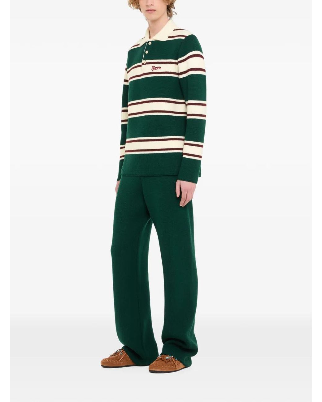 Alanui Green Striped Polo Shirt for men