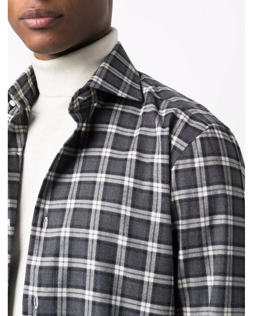 Barba Napoli Blue Plaid-Check Print Shirt for men