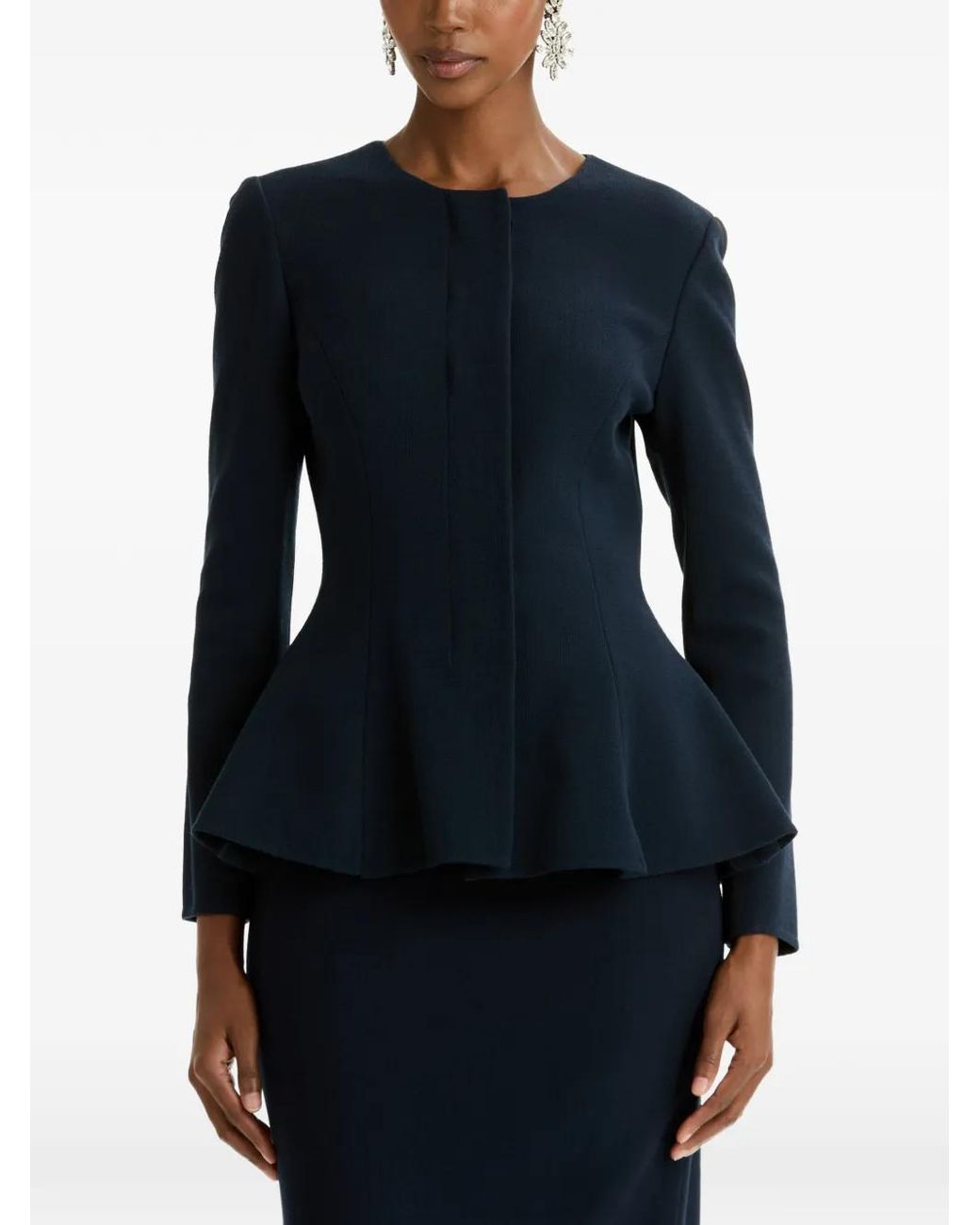 Oscar de la Renta Blue Peplum Wool-Blend Jacket
