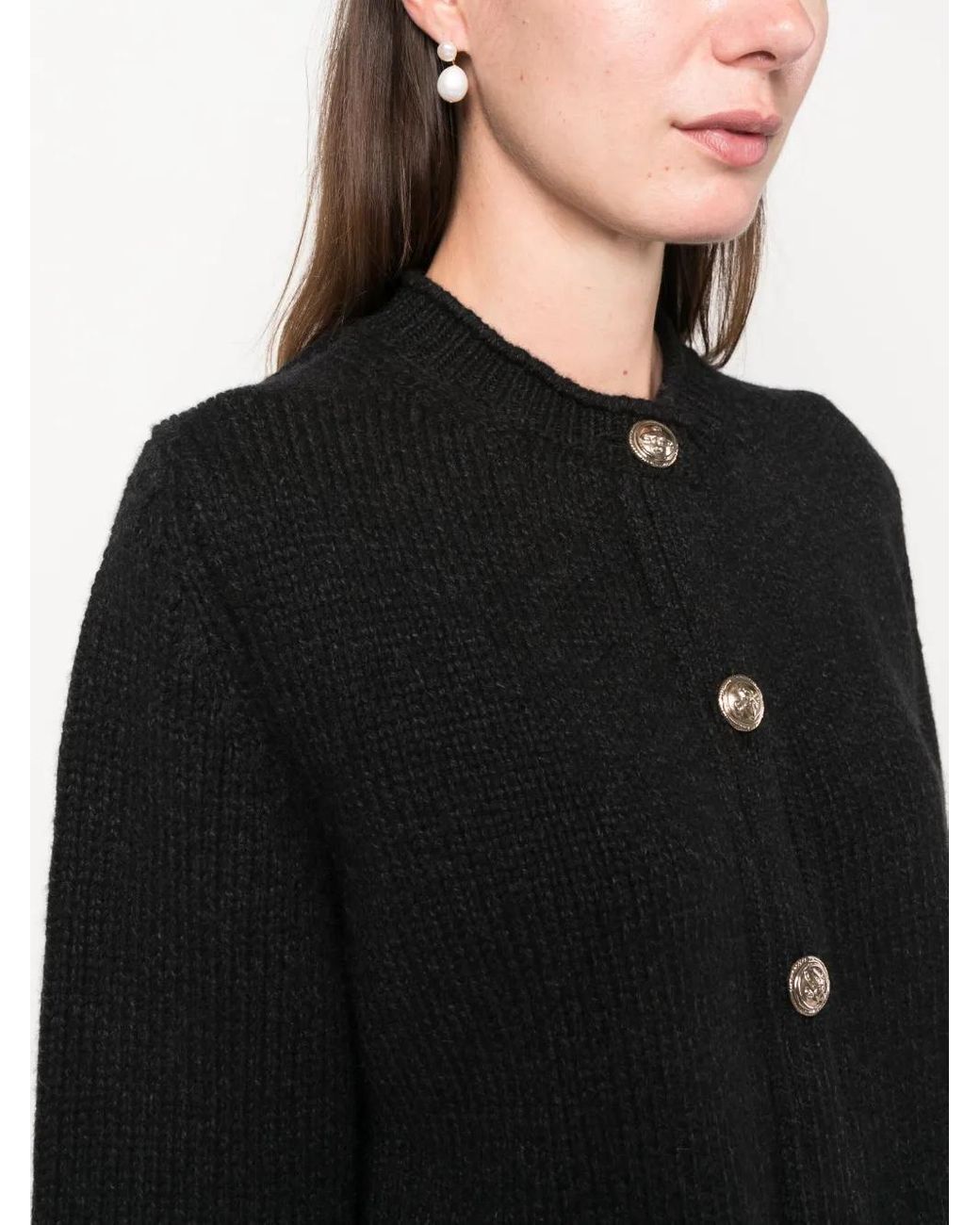 Barrie Black Button-Up Cashmere Cardigan