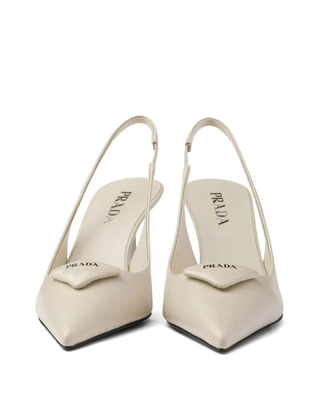 Prada White Saffiano Patent-Leather Slingback Pumps