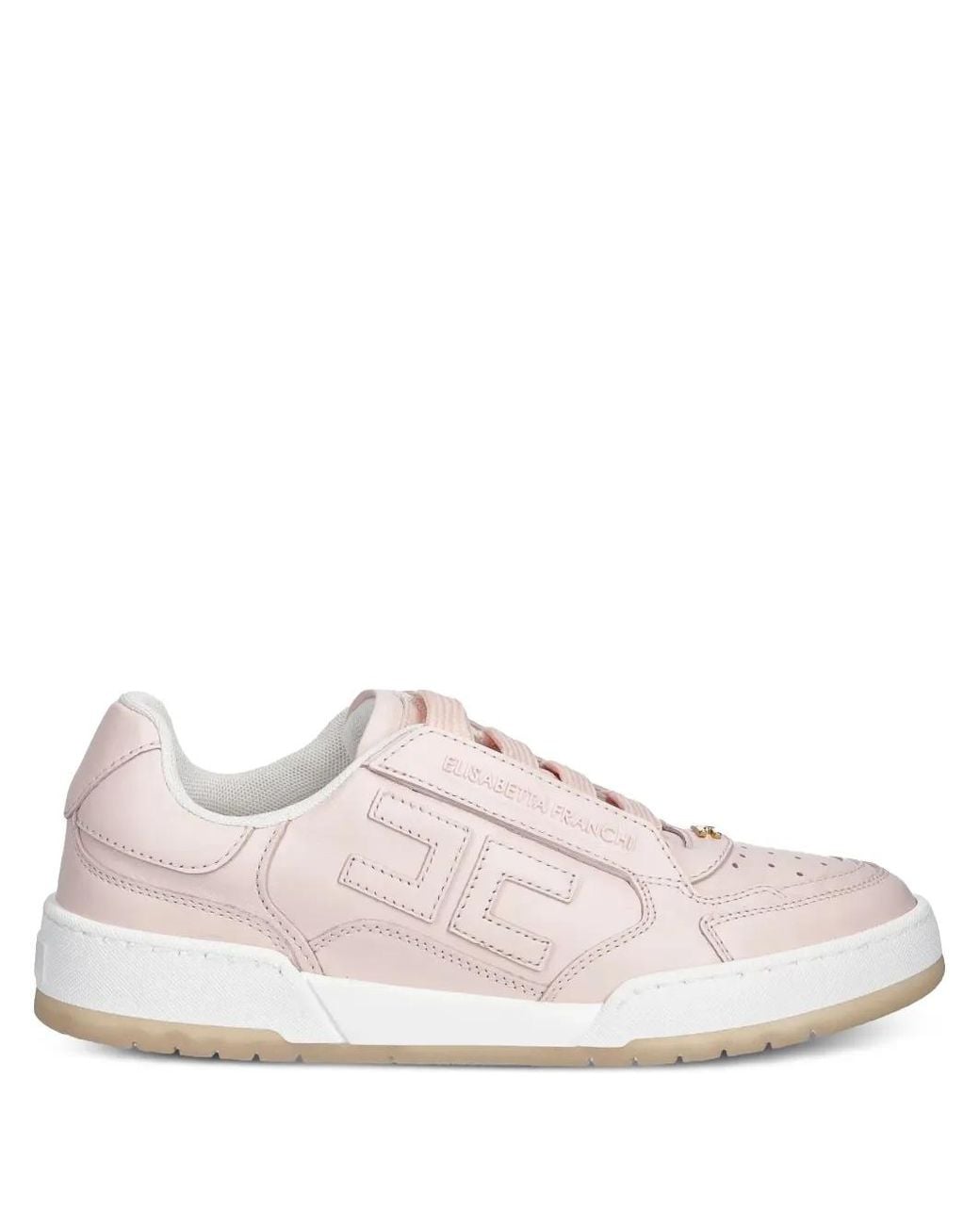 Elisabetta Franchi Pink Logo-Plaque Leather Trainers
