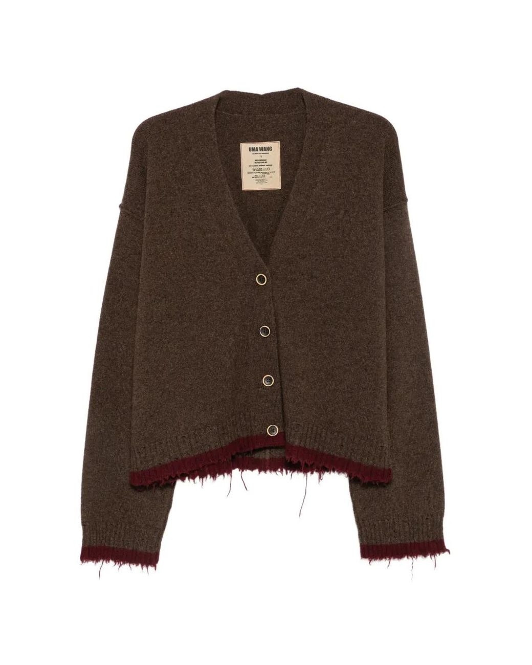 Uma Wang Brown Frayed-Edge Oversized Cardigan