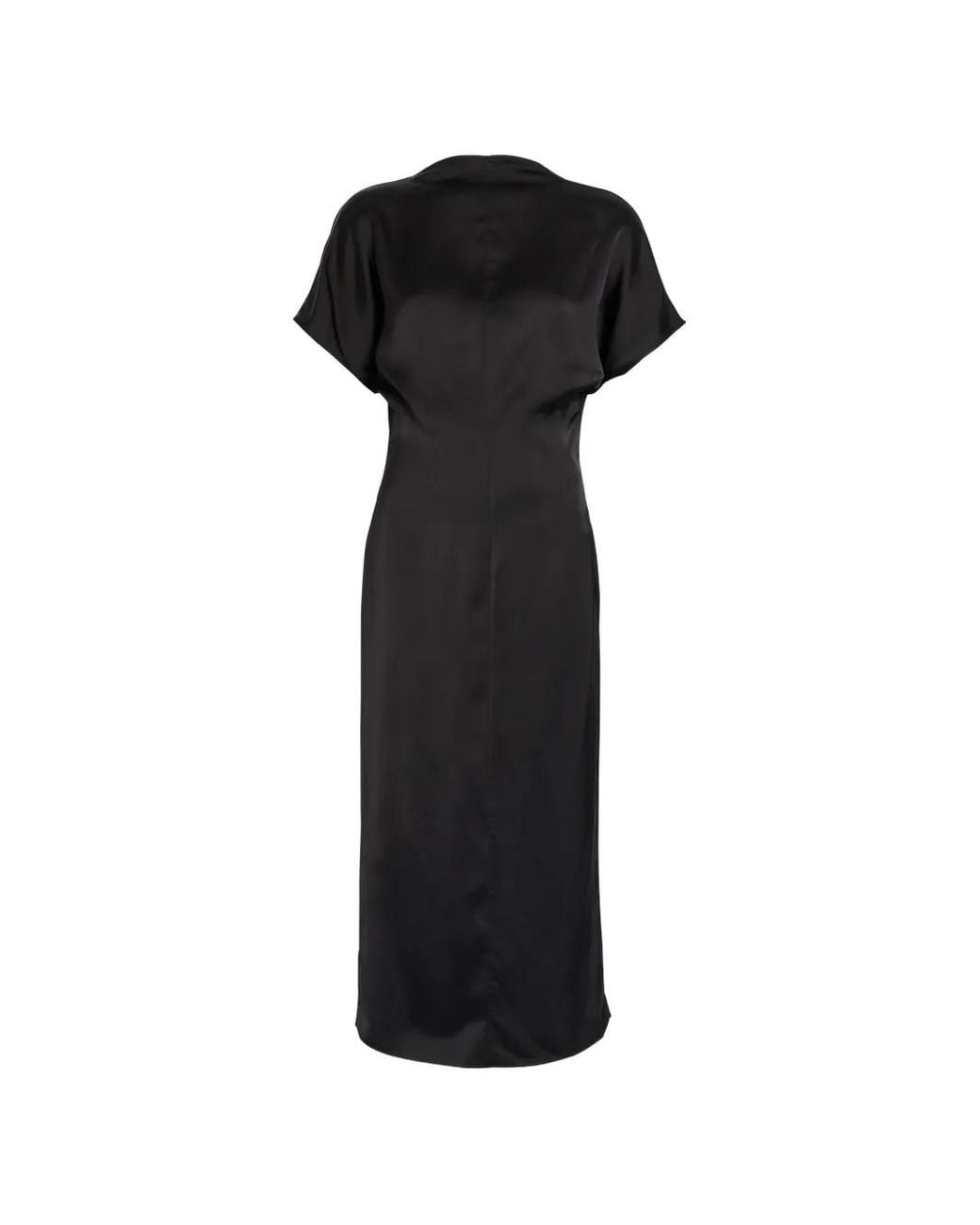 TOVE Black Aker Satin Cap-Sleeve Midi Dress