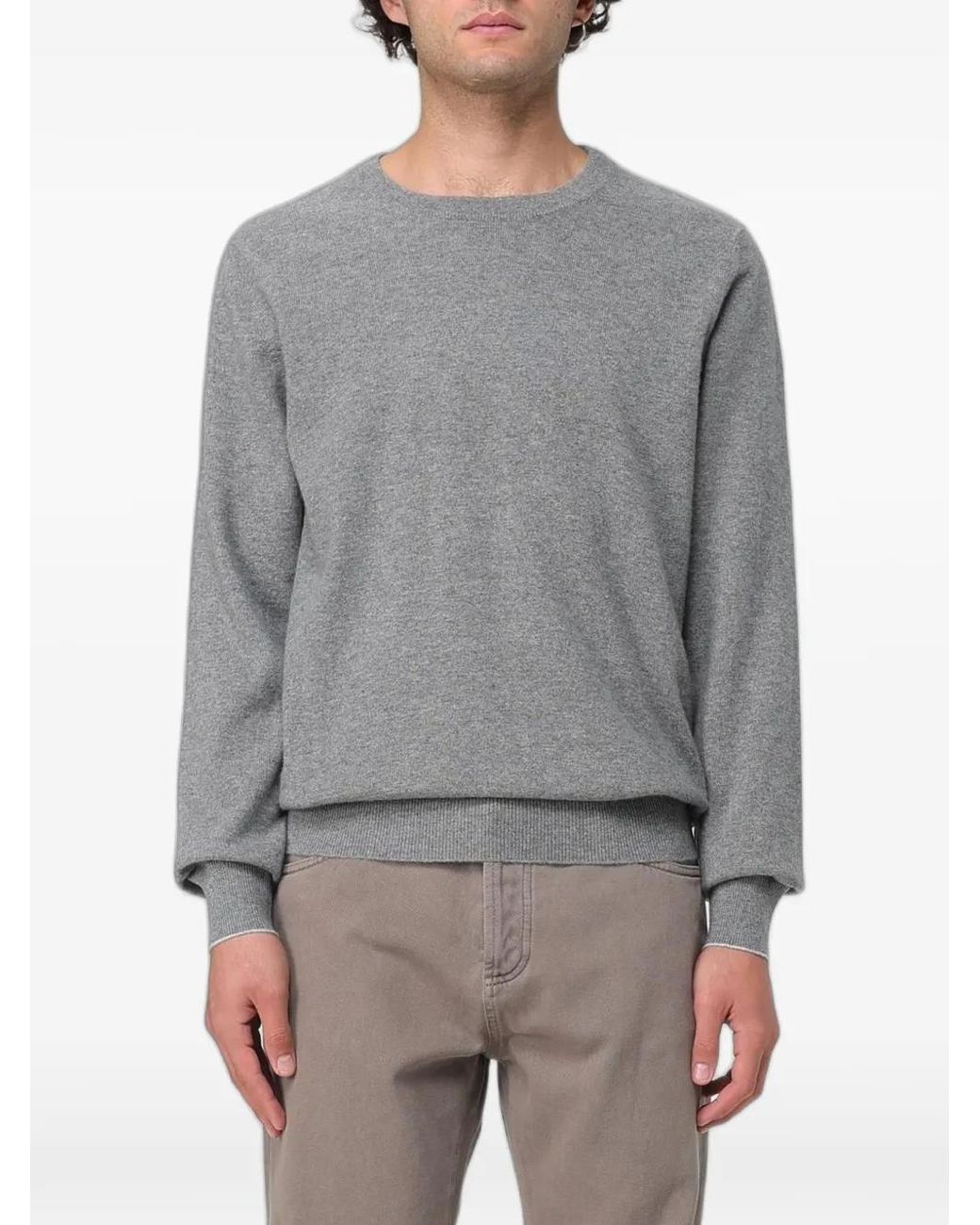 Brunello Cucinelli Gray Cashmere Crew-Neck Sweater for men