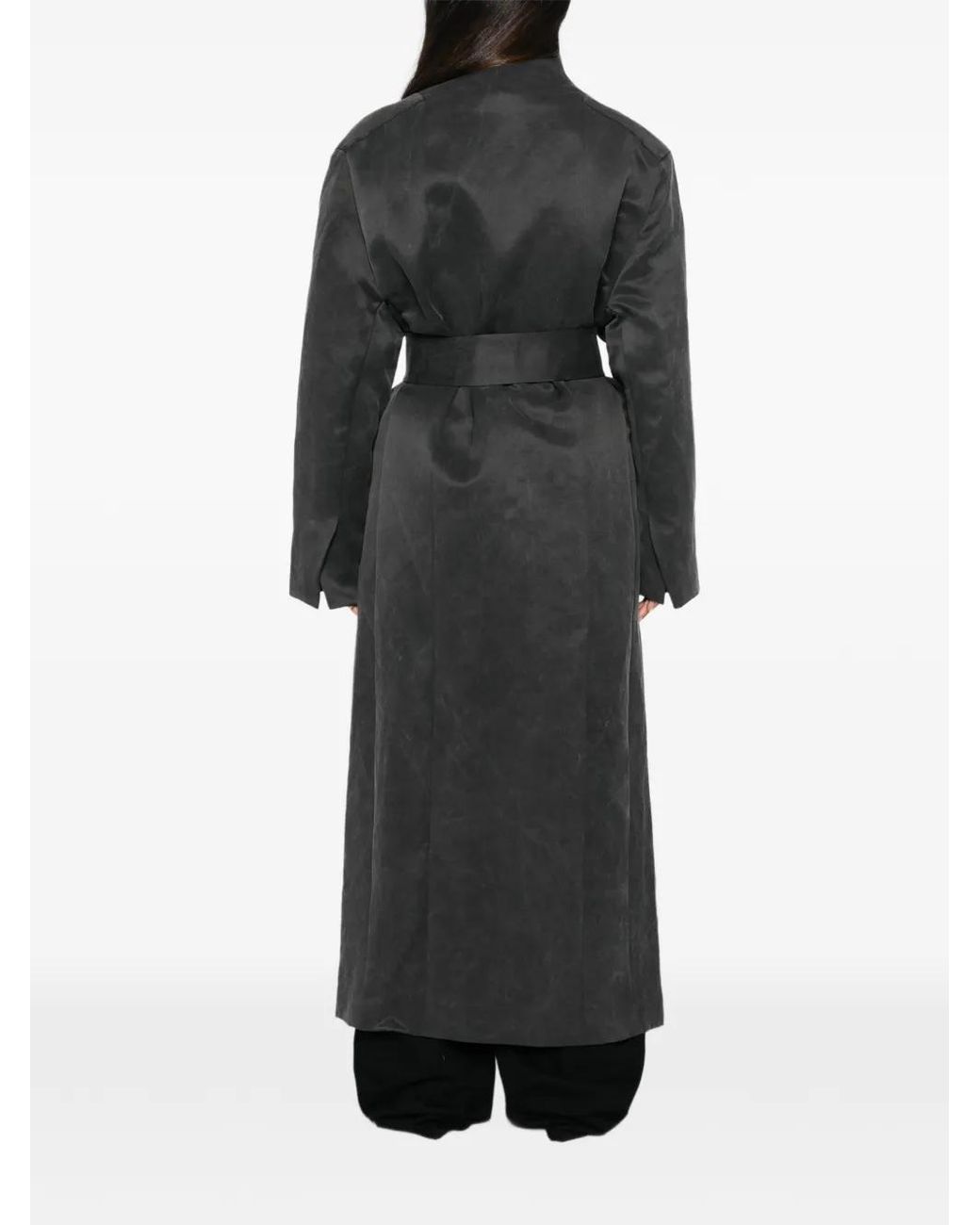 Ruohan Black Belted Shawl-Collar Coat
