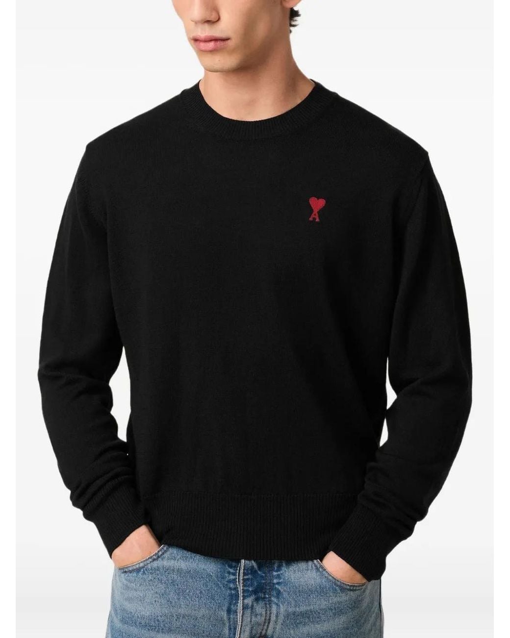 AMI Black De Coeur Wool Sweater for men