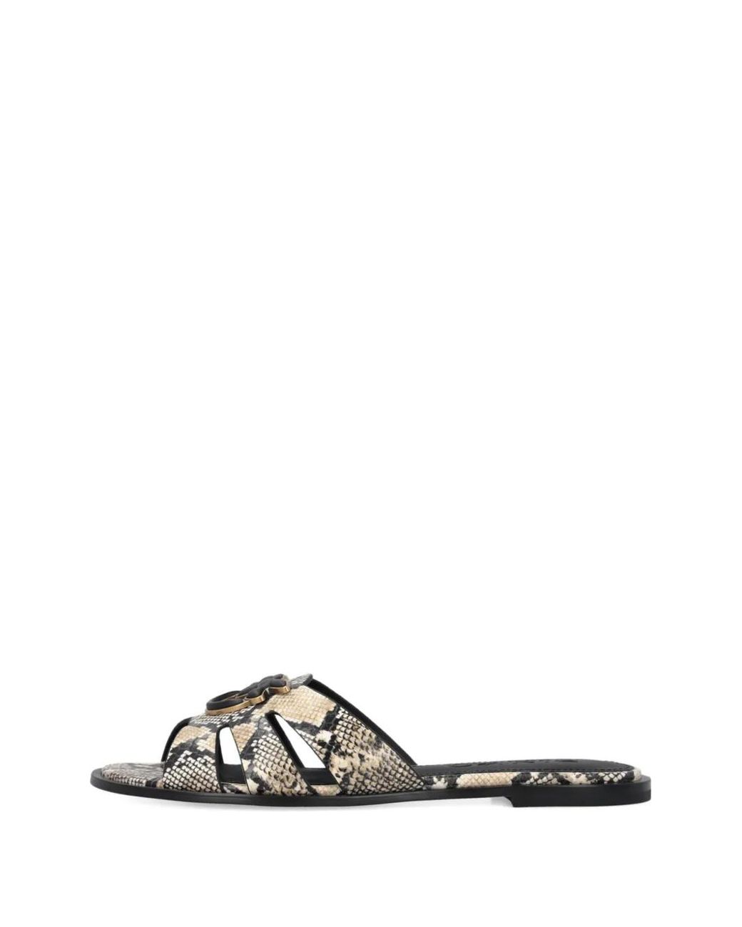 Pinko White Leather Slip-On Sandals With Python Print And Love Birds Logo