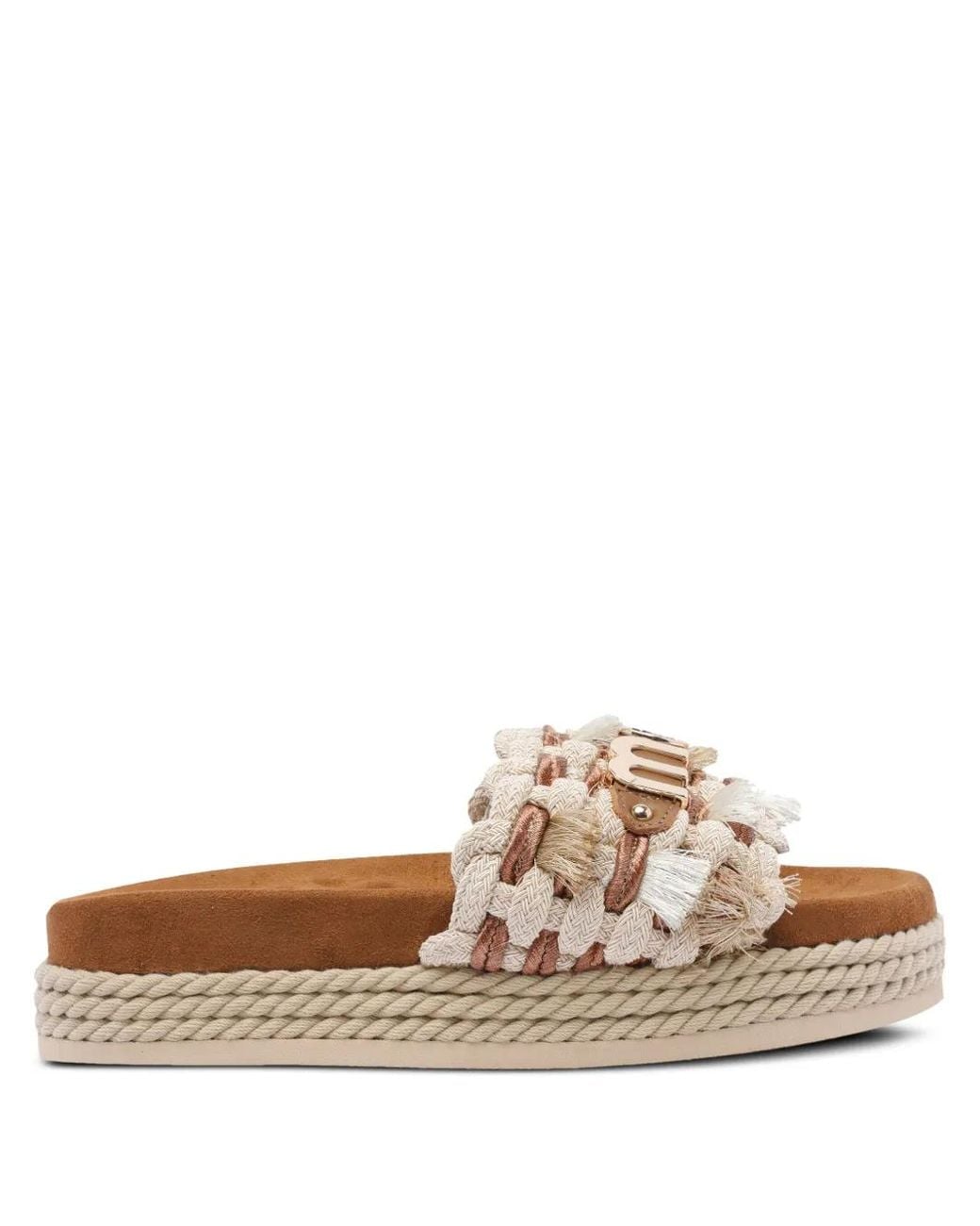 Mou White Braided-Strap Platform Sandals