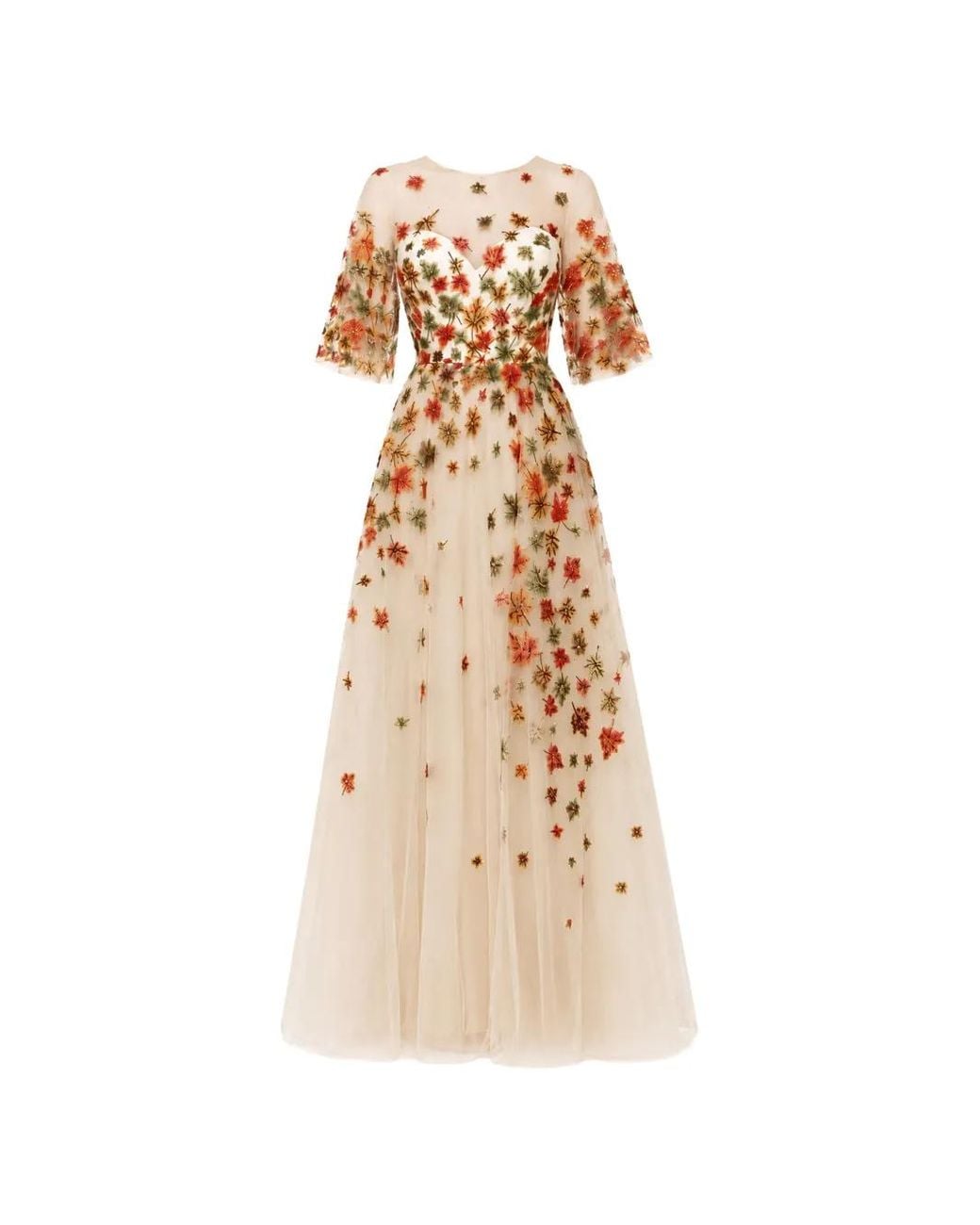 Gemy Maalouf Metallic Leaf-Embroidered Open-Back Dress