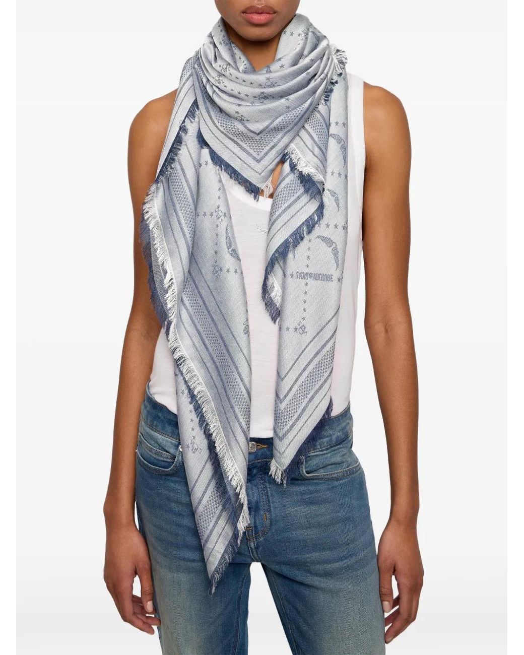 Zadig & Voltaire Blue Écharpe Liz En Jean À Motif Monogrammé