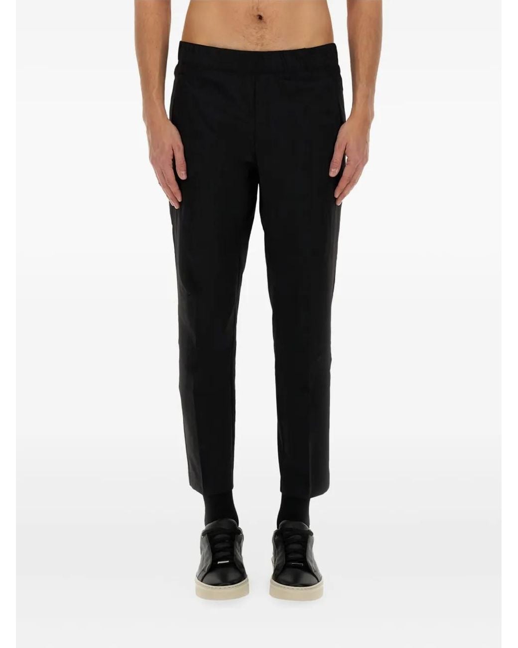 Boss Black Elastic-Waistband Straight-Leg Trousers for men