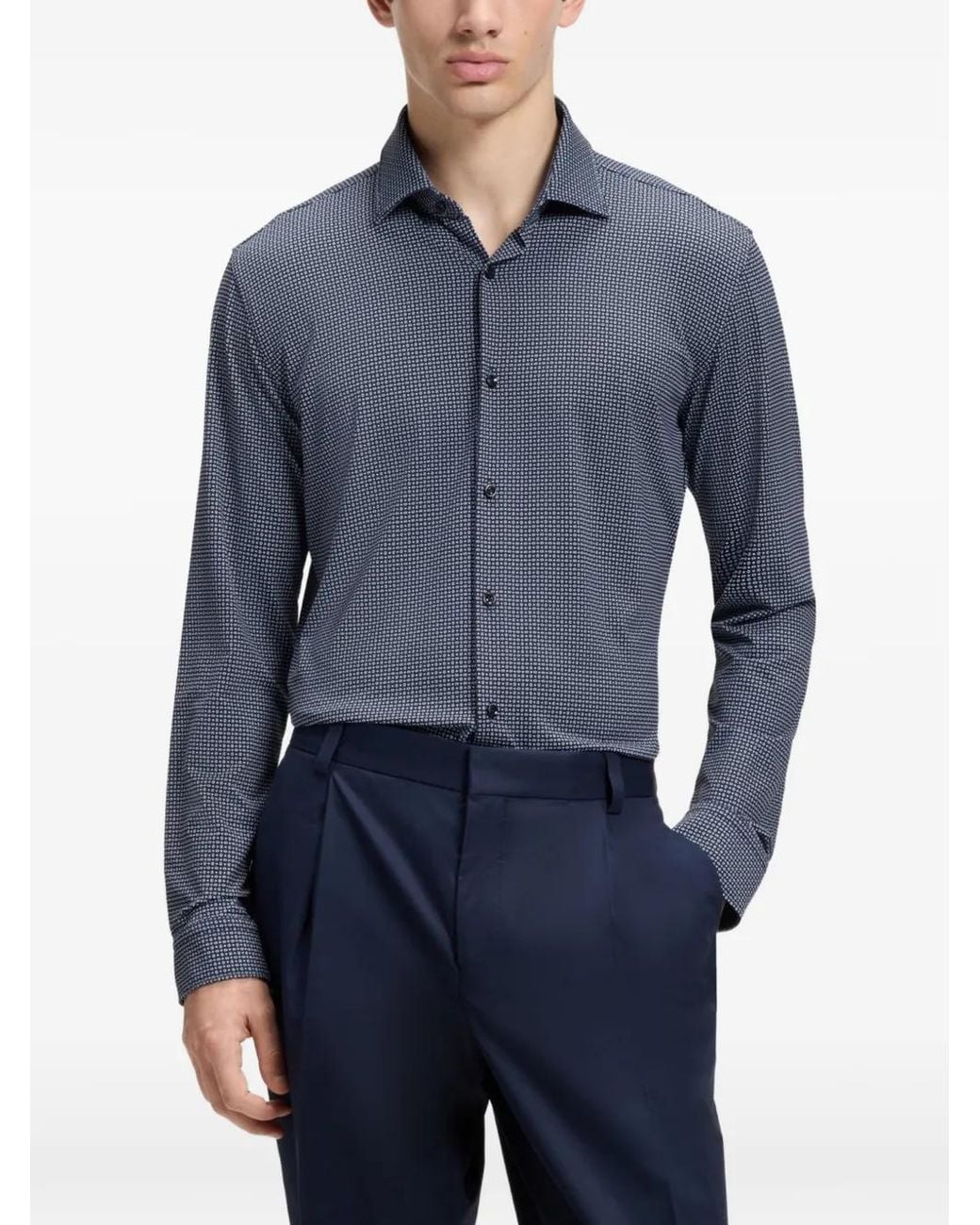 HUGO Blue Printed Slim-Fit Shirt for men