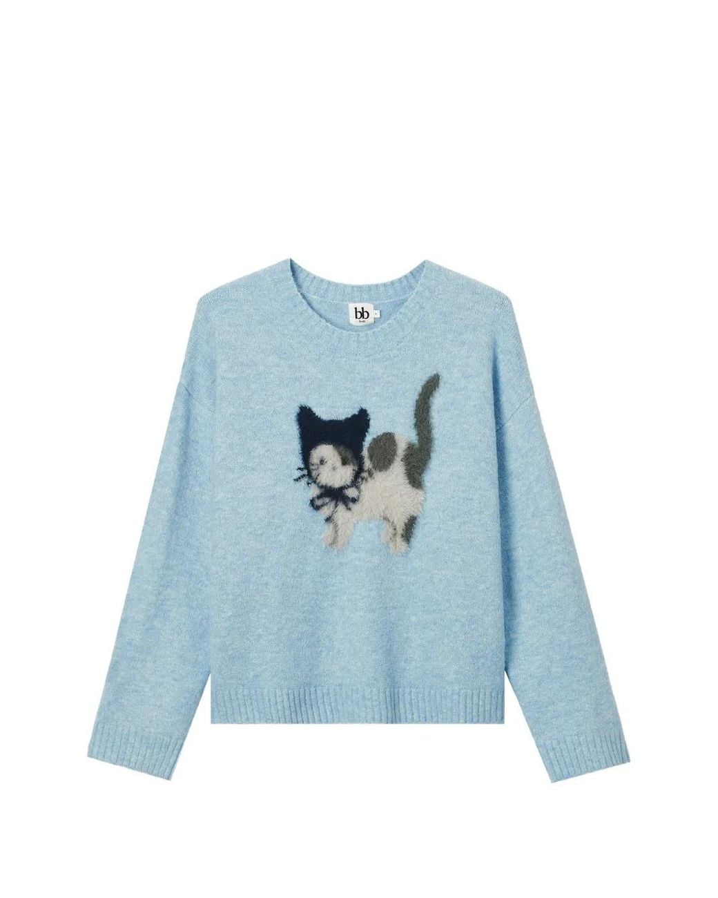 B+ AB Blue Cat-Motif Sweater