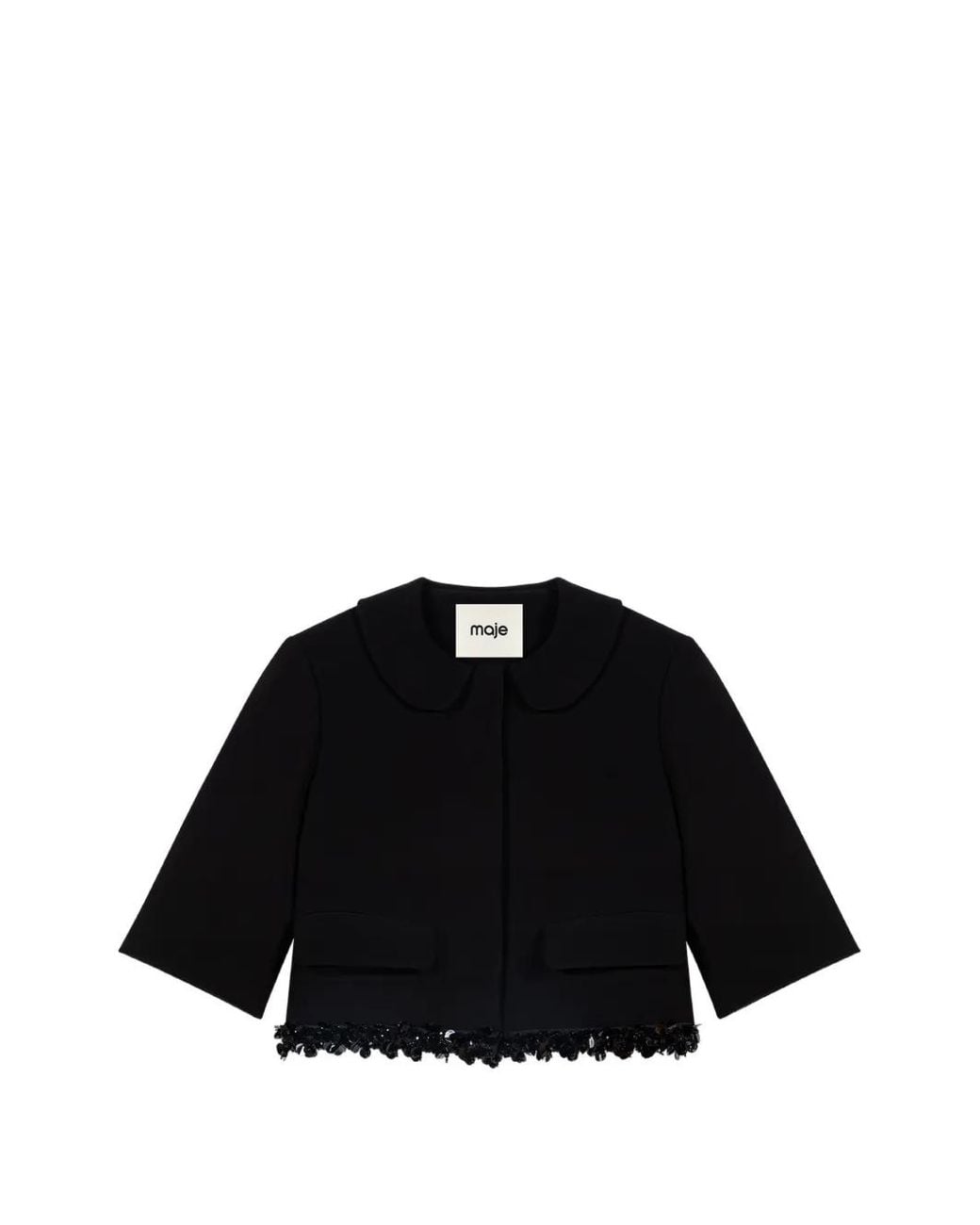 Maje Black Sequin-Embellished Cropped Blazer