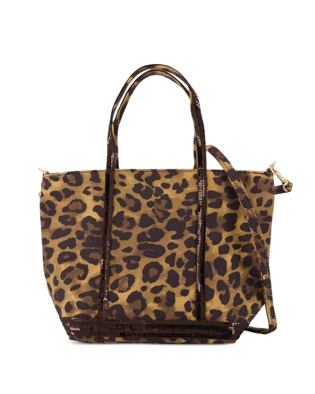 Vanessa Bruno Brown Small Cabas Leopard-Print Sequin-Embellished Tote Bag