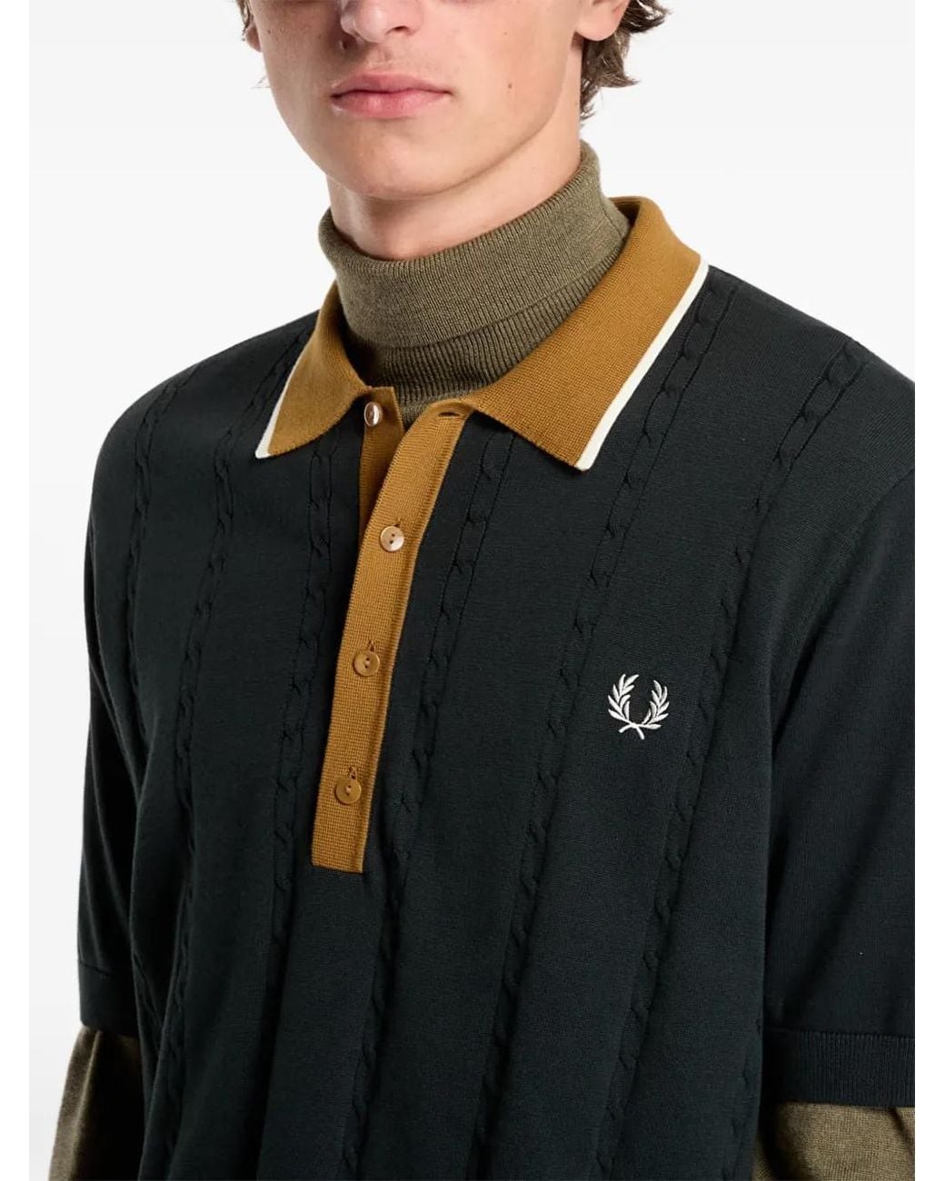 Fred Perry Black Cable-Knit Polo Shirt for men