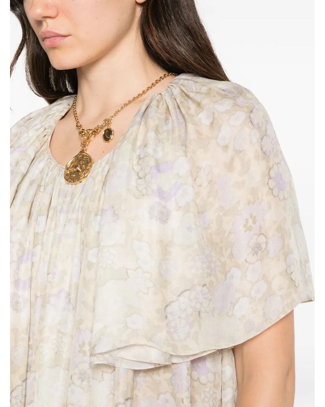Chloé White Floral-Print Pleated Mini Dress