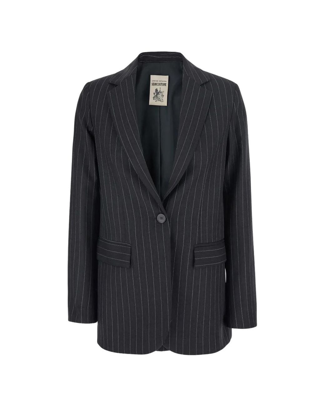 Semicouture Black Pinstripe-Pattern Single-Breasted Jacket