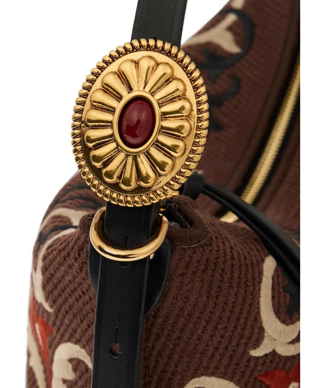 Etro Brown Medium Embroidered Canvas Rosette Bag
