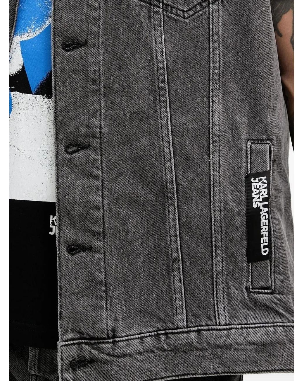 Karl Lagerfeld Gray Sleeveless Denim Jacket for men
